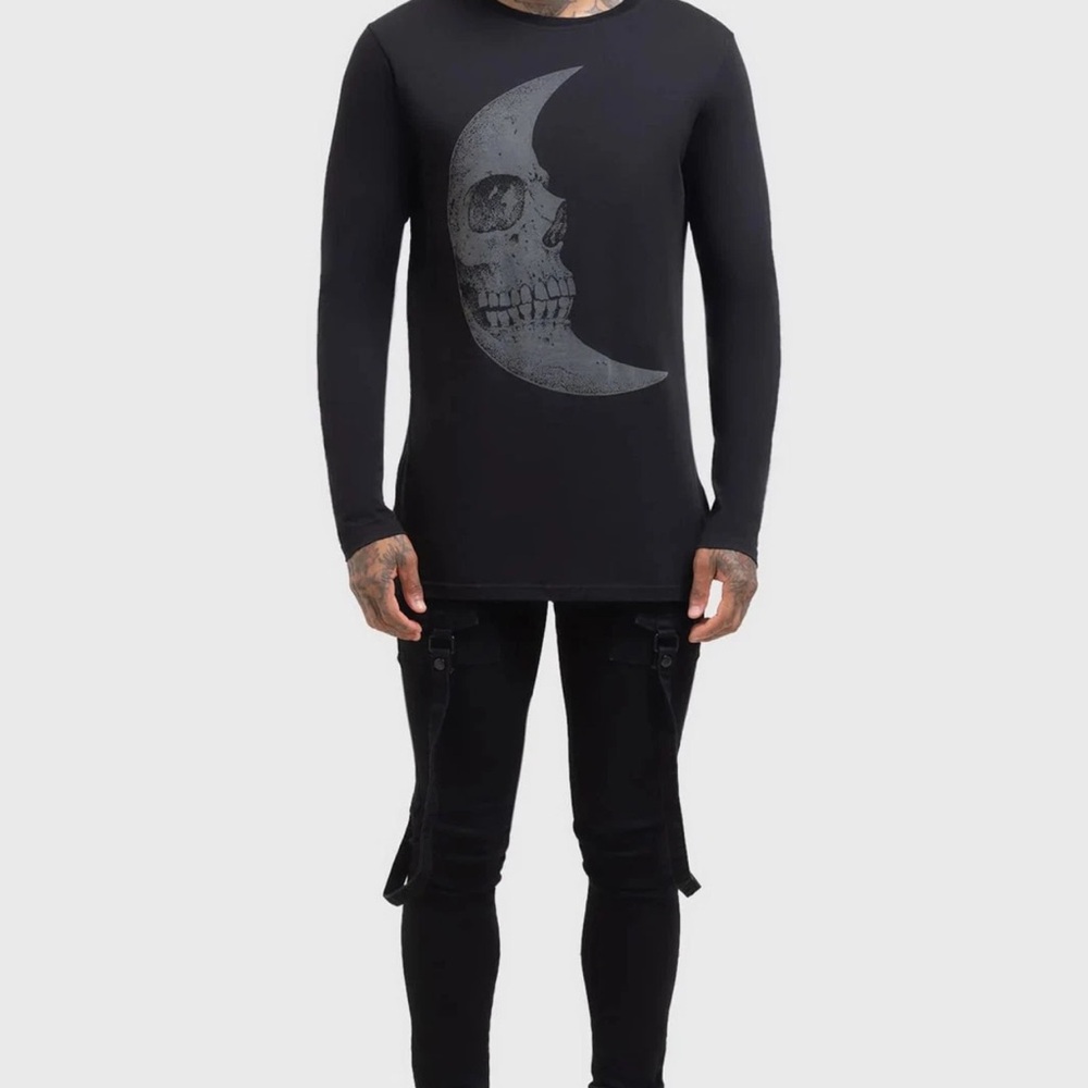 KILLSTAR Luna Cresent Black Skull Moon Long Sleeve Crew Shirt UNISEX XS NWT